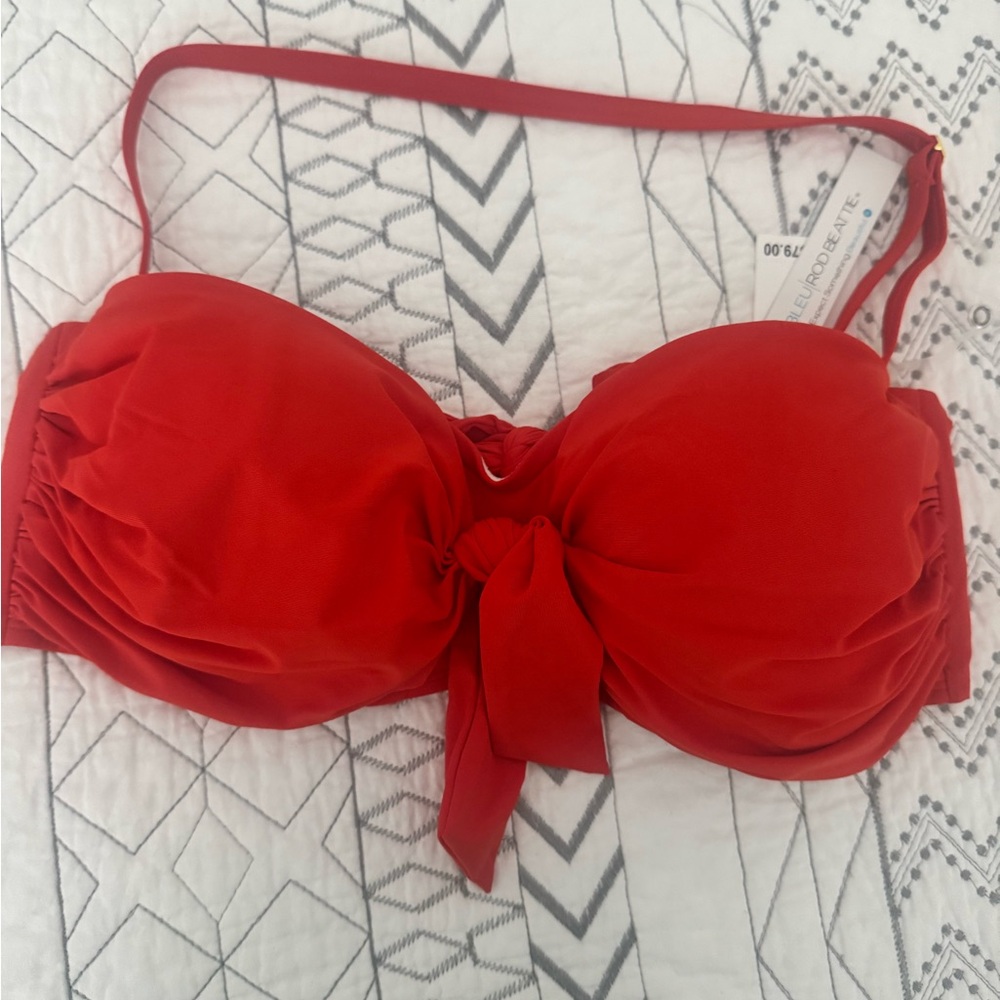 Bleu Rod Beattie Red Tie-Front Bandeau Swim Top